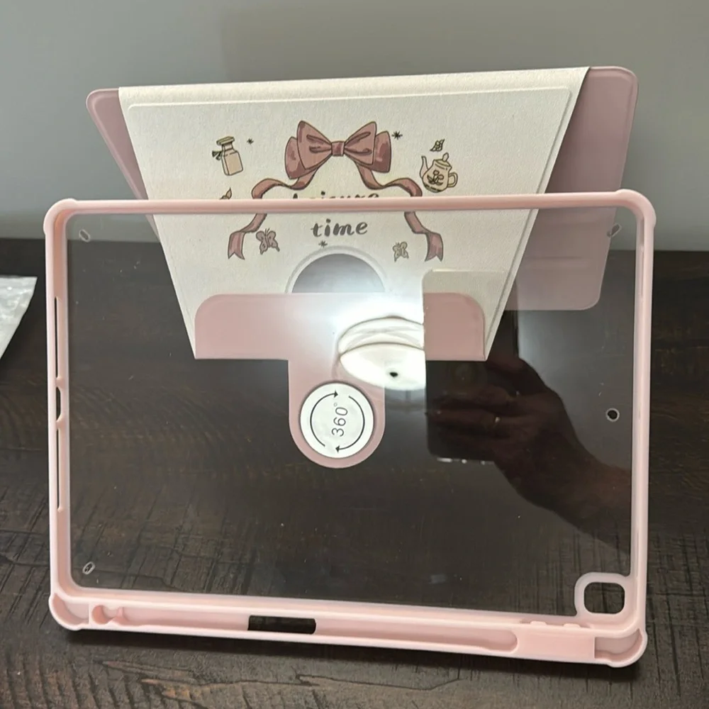 🧸 NWT Whimsical Pearl & Pink iPad Cover 7th 8th & 9th Generation 360 Rotation
